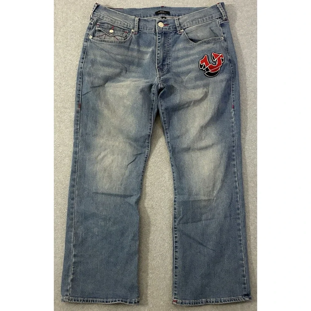 True Religion Billy Jeans Men’s 36 Relaxed Bootcut Blue Denim Red Stitch Patch